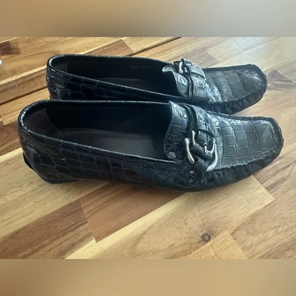 Stuart Weitzman Black Patent | Loafers with Silver Buckle| Size 8M - Picture 2 of 8